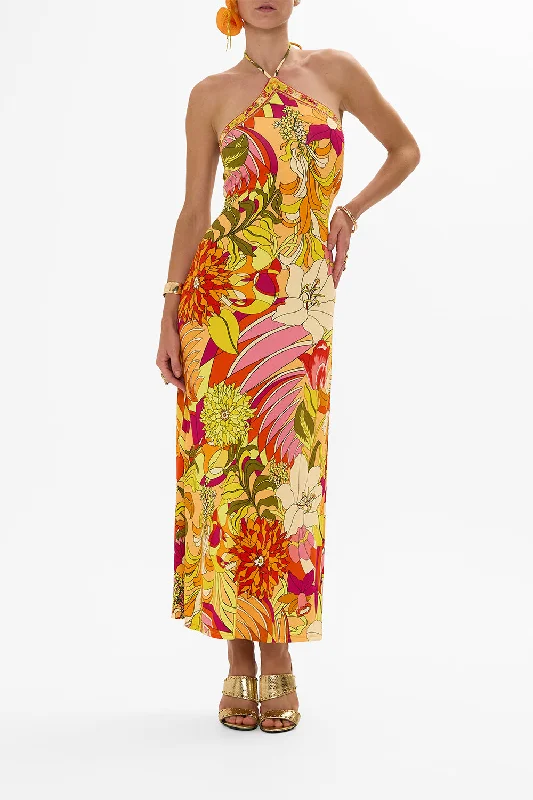 Maxi dress with cut-outs-LONG JERSEY HALTER DRESS THE FLOWER CHILD SOCIETY