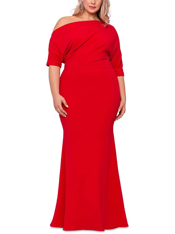 High-low maxi dress-Plus Womens Off-The-Shoulder Maxi Evening Dress