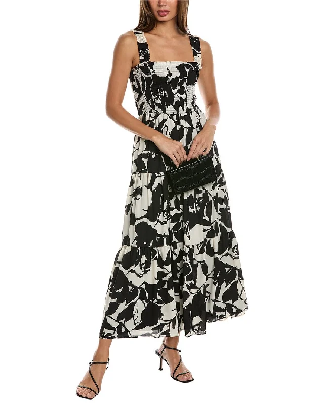 High-low maxi dress-Anne Klein Smocked Bodice Maxi Dress