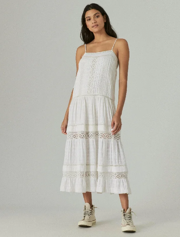 Maxi dress with cut-outs-Lucky Brand Womens Lace Maxi Dress