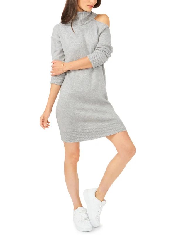 Mesh insert midi dress-Womens Cut-out Midi Sweaterdress