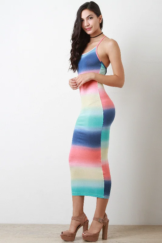 Bardot maxi dress-Pastel Stripe Dye Sleeveless Maxi Dress