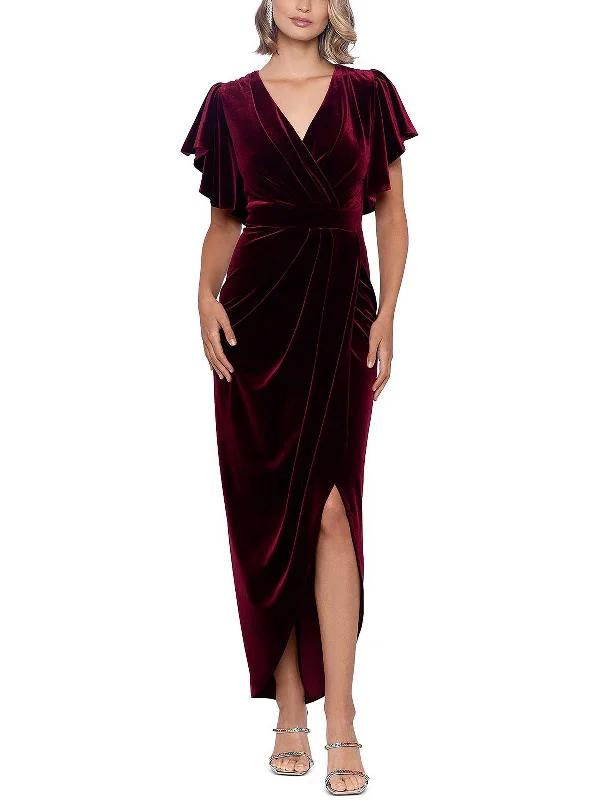 Maxi dress with tulip skirt-Womens Velvet Maxi Evening Dress