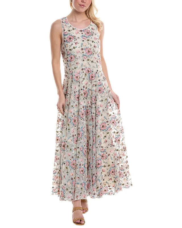 Maxi dress with sheer panels-Johnny Was Karina Mesh Maxi Dress