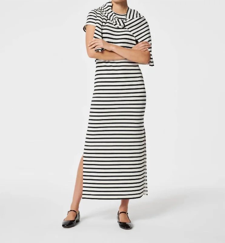 Maxi dress with elastic waist-Airessentials Maxi T-Shirt Dress In Very Black Stripe