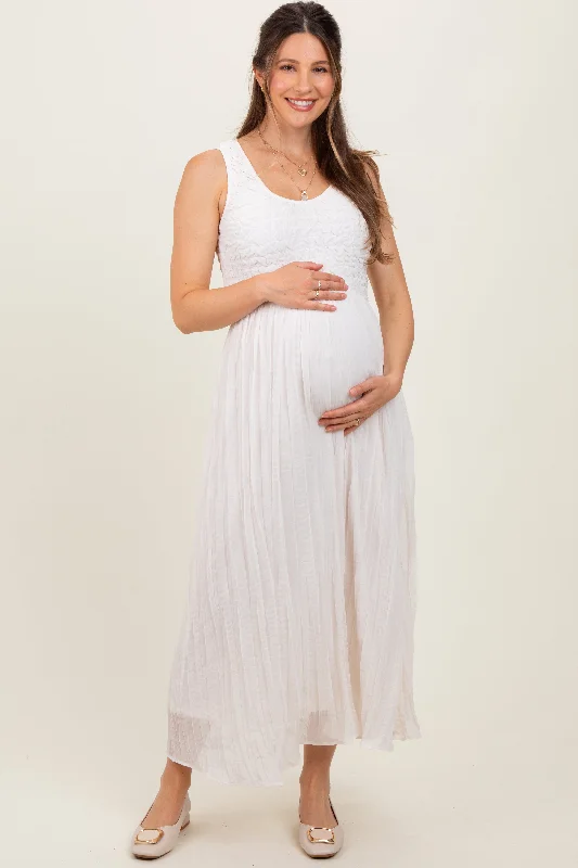 Backless maxi dress-Ivory Textured Smocked Bodice Sleeveless Maternity Maxi Dress