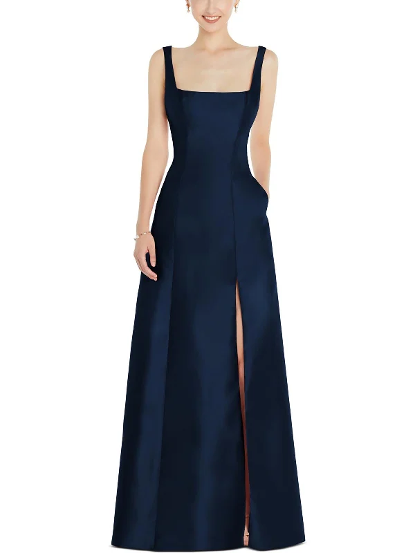 Maxi dress with pockets-Womens Panel Maxi Evening Dress