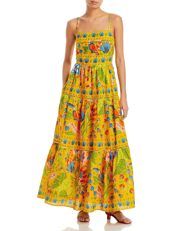 Ruffled hem maxi dress-Summer Garden Womens Ladder Stitch Long Maxi Dress