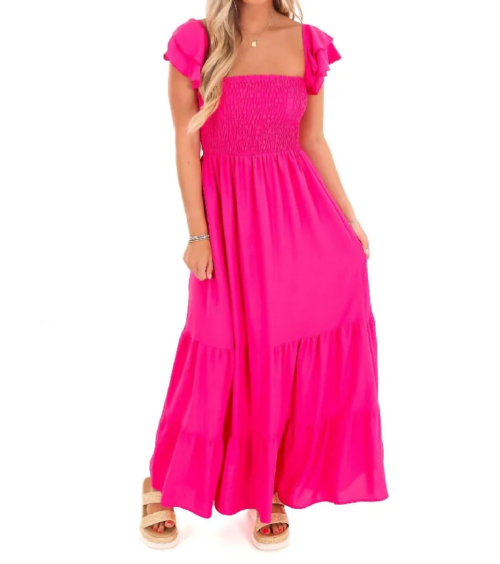 Maxi dress with boho prints-What Happens Now Maxi Dress In Hot Pink