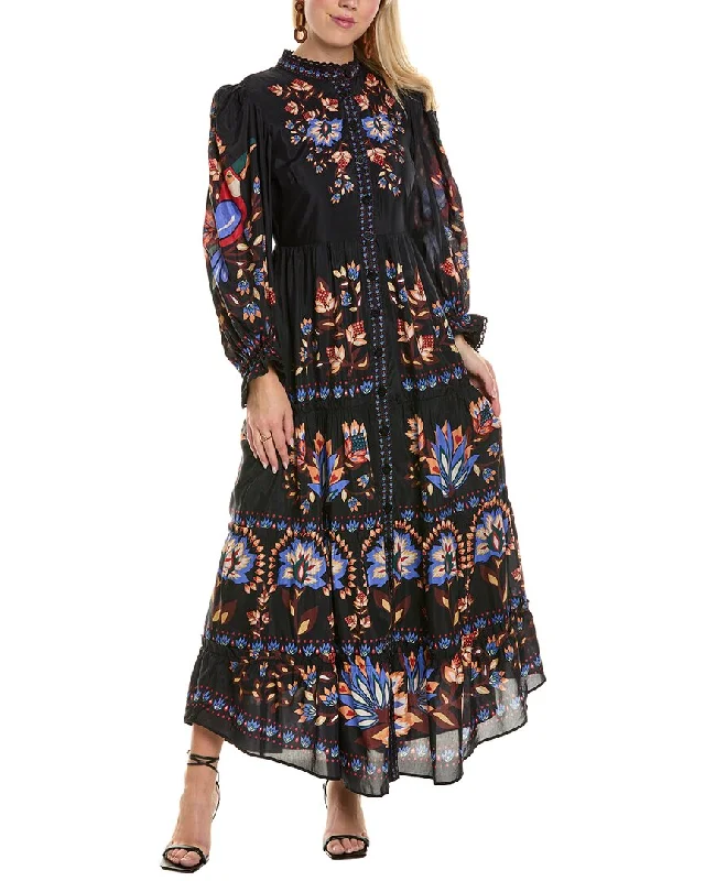 Wedding guest maxi dress-FARM Rio Tiered Maxi Shirtdress