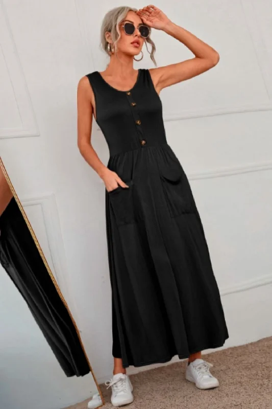 Maxi dress with faux wrap-Patch Pocket Button Down Maxi Dress