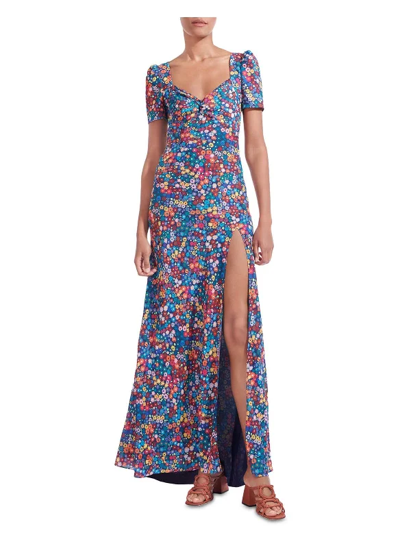 Casual T-shirt maxi dress-Lea Womens Floral Knot Front Maxi Dress