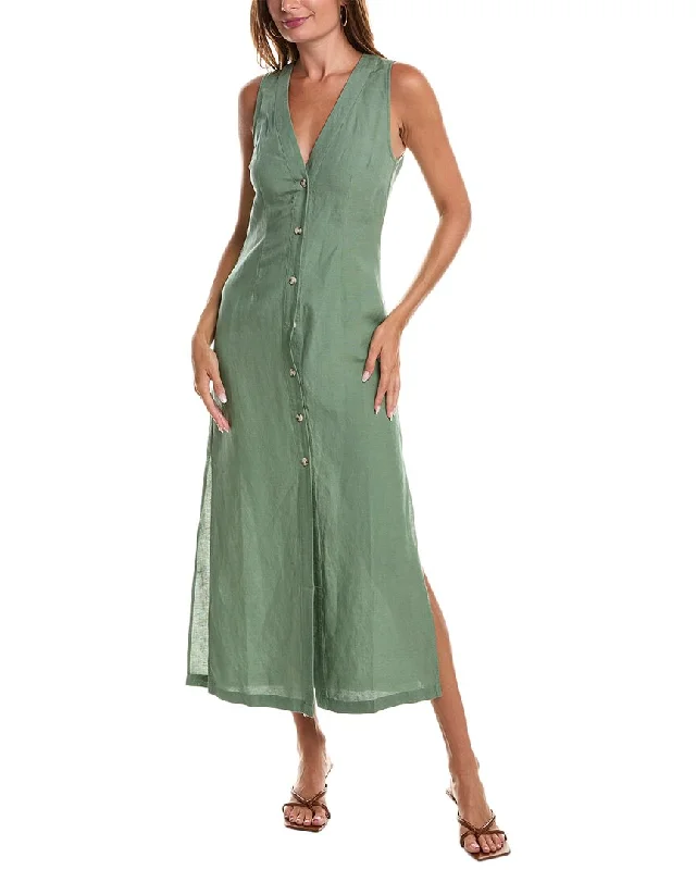 Maxi dress with drawstring waist-Onia Air Linen-Blend Button Down Maxi Dress