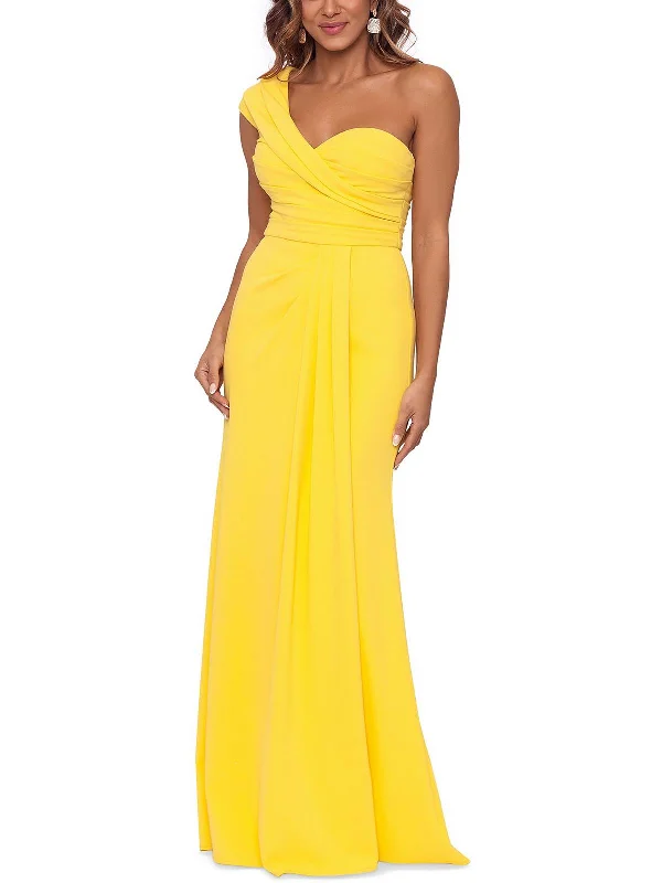 Colorblock maxi dress-Womens One-Shoulder Maxi Evening Dress