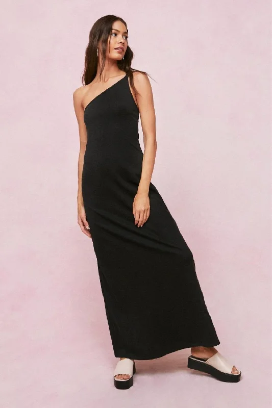 Cap sleeve maxi dress-Double Strap One Shoulder Maxi Slip Dress