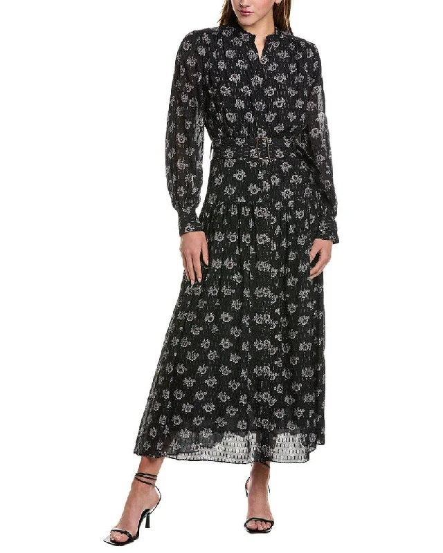 Elegant evening maxi dress-Elie Tahari Clip Dot Silk-Blend Maxi Shirtdress