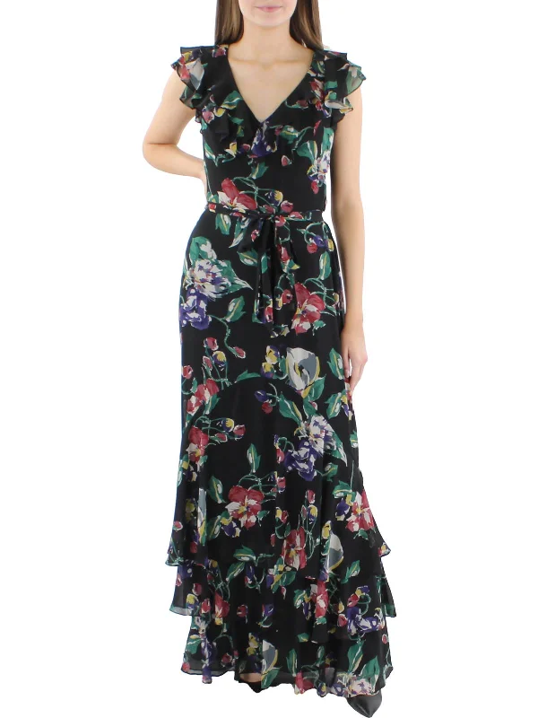 Velvet maxi dress-Womens Georgette Floral Print Maxi Dress