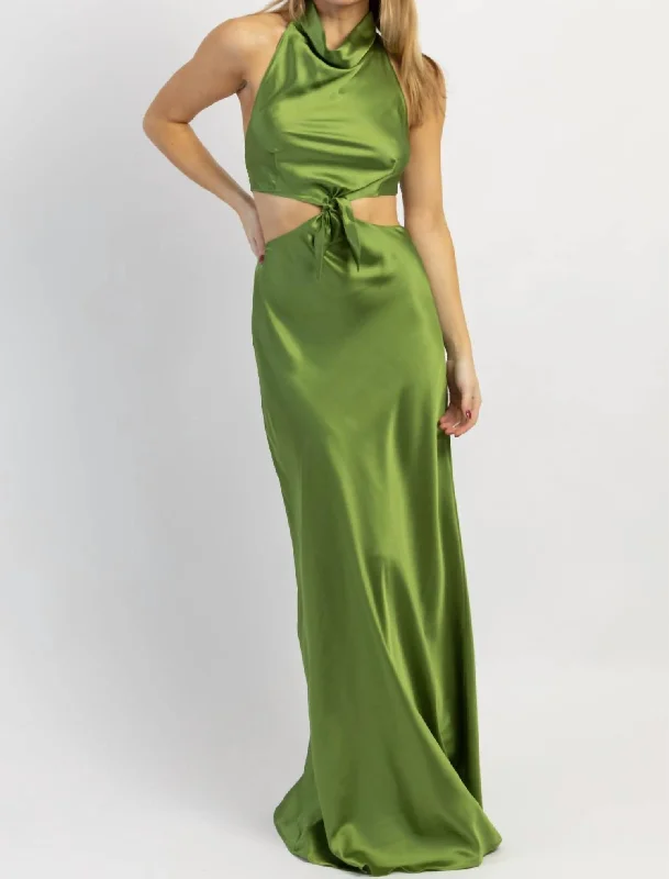 Sweetheart neckline maxi dress-Kate Bow Tie Maxi Dress In Olive