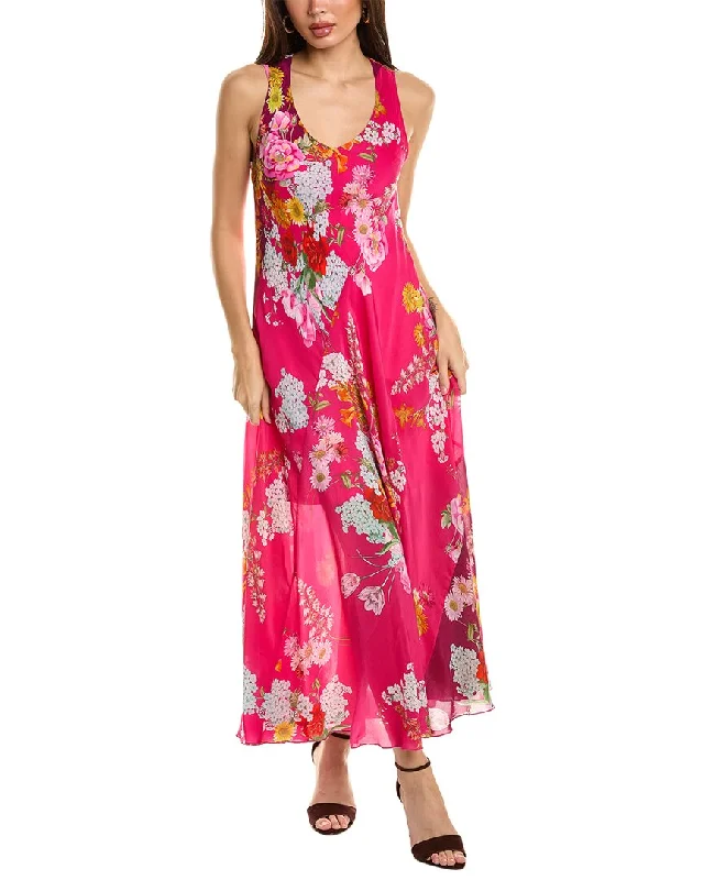 Maxi dress with a slit-Johnny Was Golden Bouquet Bias Maxi Dress