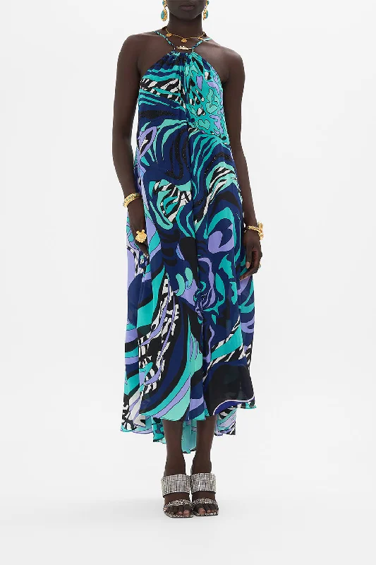 High-low maxi dress-GATHER NECK HALTER MAXI DRESS VIVIDLY VENICE