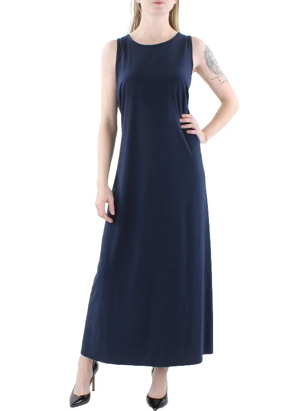 Maxi dress with shirred bodice-Plus Womens Keyhole Long Maxi Dress