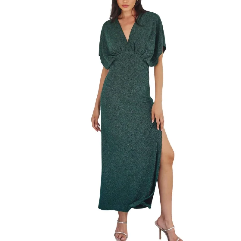 Velvet maxi dress-Nightscape Blouson Maxi Dress In Emerald