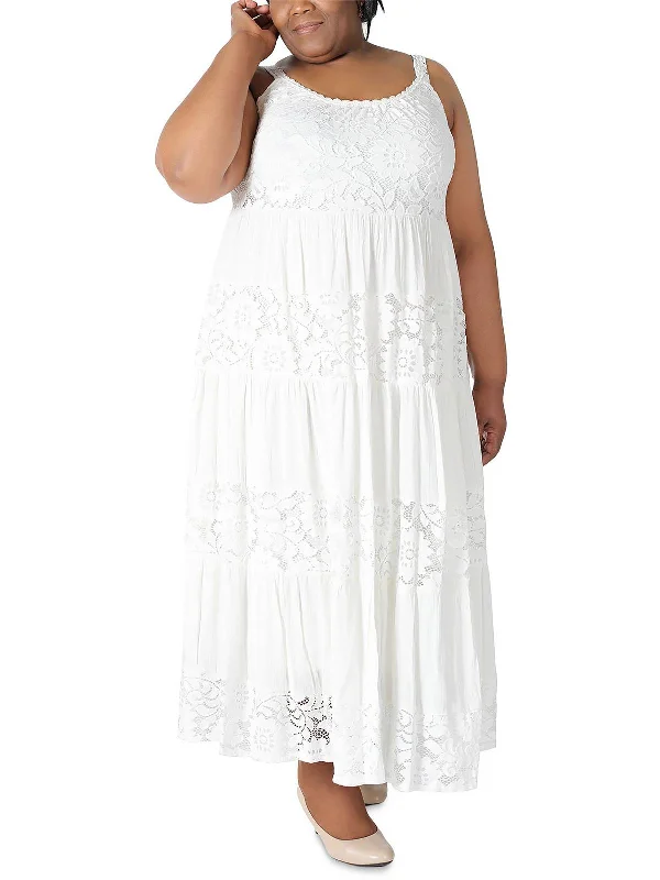 Bardot maxi dress-Plus Womens Lace Sleeveless Maxi Dress