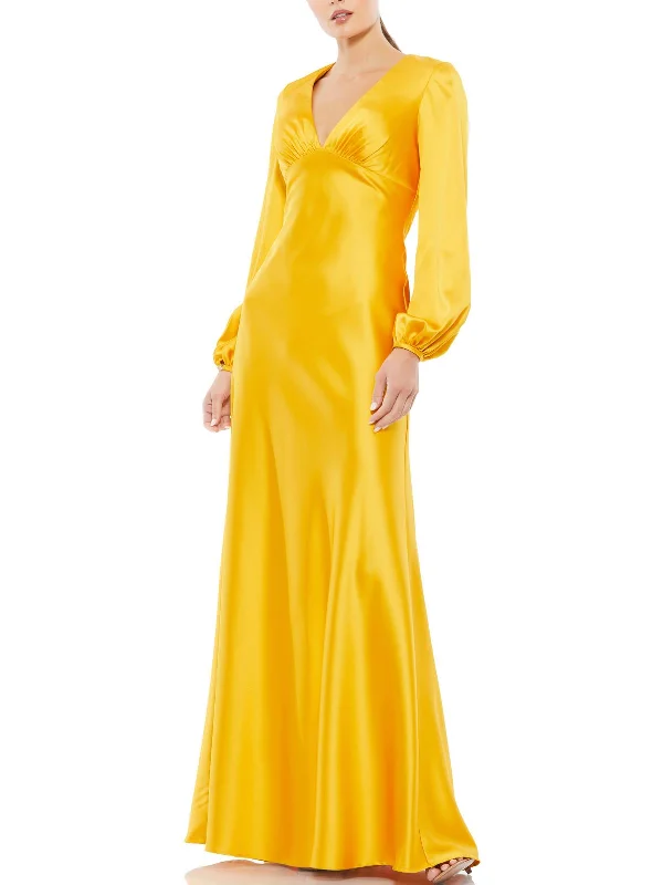 Maxi dress with braided straps-Womens Satin Maxi Evening Dress