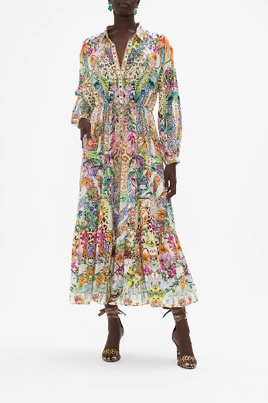 Colorblock maxi dress-TIERED LONG SHIRT DRESS FLOWERS OF NEPTUNE