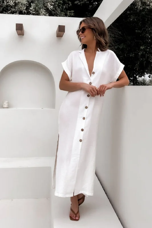 Maxi dress with drawstring waist-Stalker White Maxi Dress