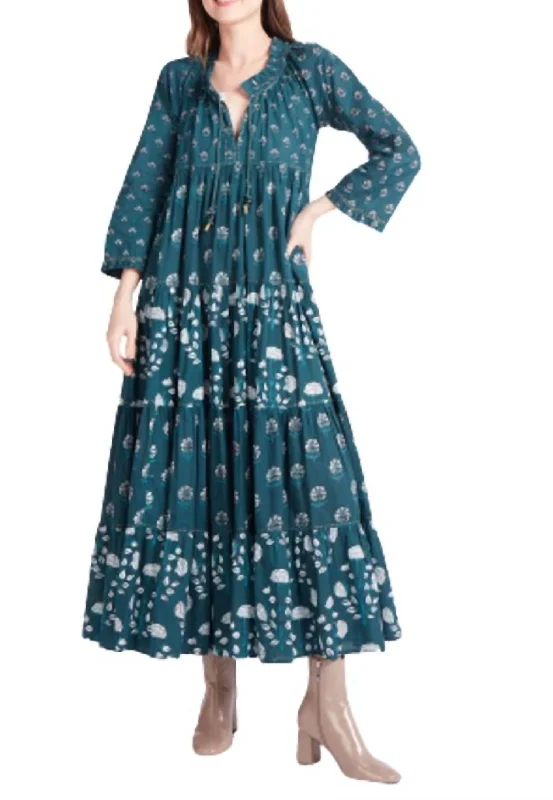 Maxi dress with cowl neck-Sonia Long Dress in Green Indira