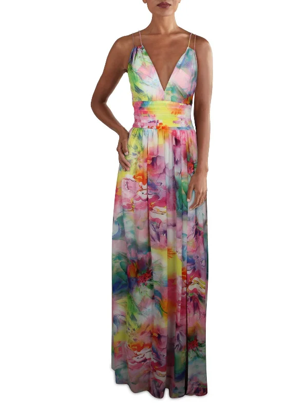 Maxi dress with puff sleeves-Womens Chiffon Printed Maxi Dress