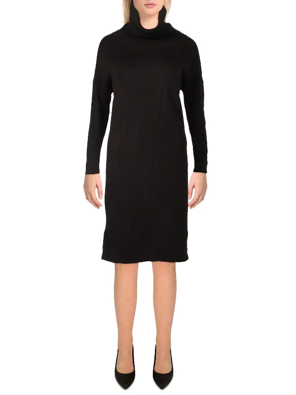 Drawstring waist midi dress-Womens Cowl Neck Midi Sweaterdress