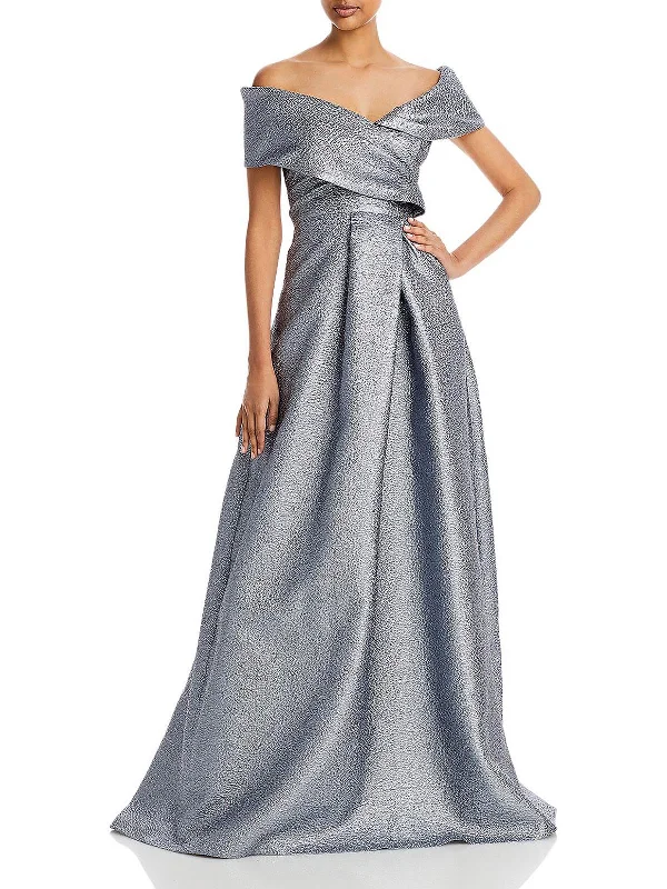 Maxi dress with high neckline-Womens Metallic Maxi Evening Dress