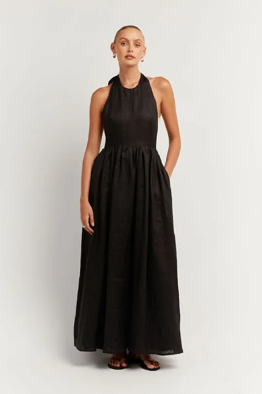 Maxi dress with faux wrap-Always Better Backless Maxi Dress