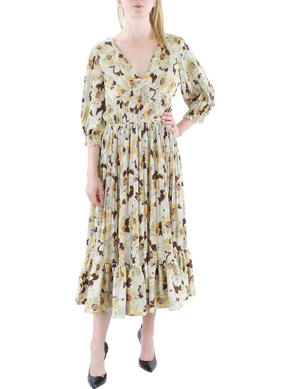 Floral maxi dress with smocking-Womens Floral Print Long Maxi Dress