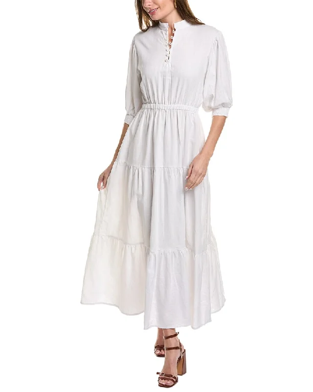 Maxi dress with puff sleeves-SOLE Roma Linen-Blend Maxi Dress