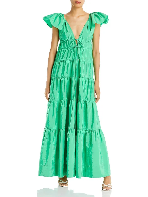 Elegant formal maxi dress-Luca Womens Ruffle Sleeve Maxi Evening Dress