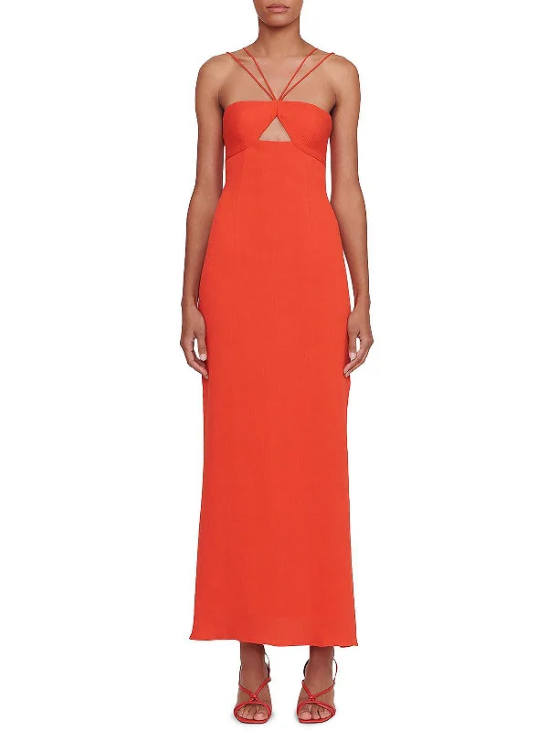 Pleated maxi dress-Gianna Womens Cut-Out Maxi Halter Dress