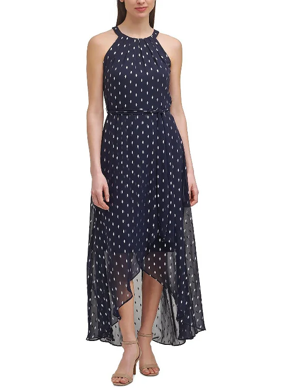 Ruffled hem maxi dress-Petites Womens Pleated Long Maxi Dress