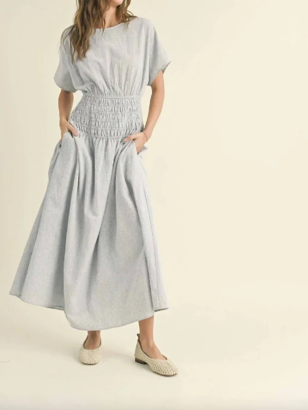 Maxi dress with sheer panels-Gingham Smocked Maxi Dress In Blue