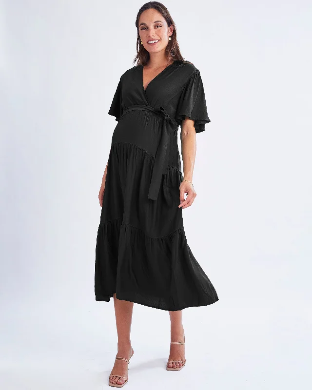 Casual maxi dress-Cara Black Maternity Maxi Tiered Dress