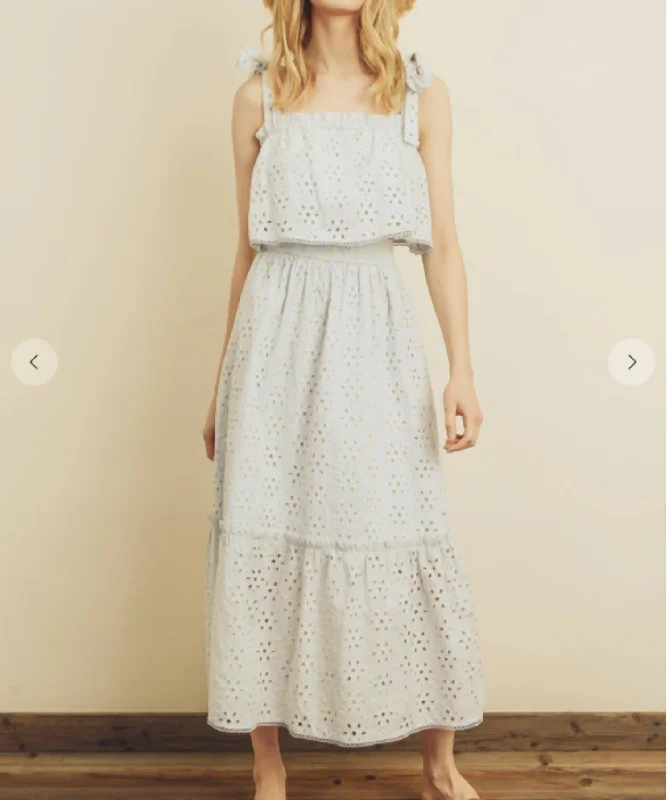 Casual midi dress for daytime-Beach Bliss Eyelet Midi Dress in Ice Blue