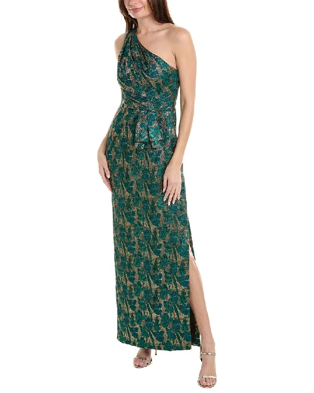 Maxi dress with ruching-Aidan Mattox Brocade Maxi Dress