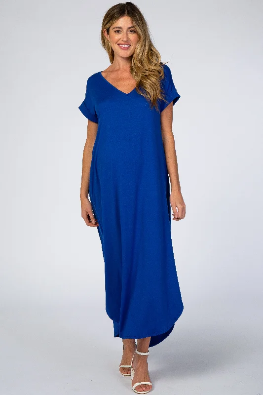 Maxi dress with beaded details-Royal Side Slit Maternity Maxi Dress