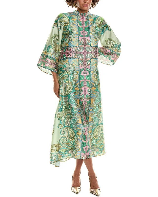 Button-front maxi dress-Teri Jon by Rickie Freeman Twill Mock Neck Paisley Maxi Dress