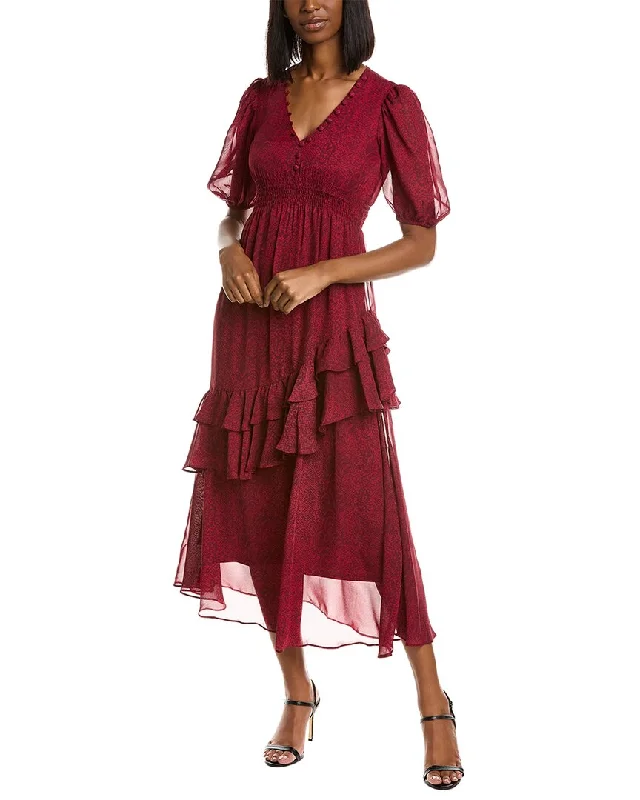 Trumpet sleeve midi dress-Taylor Smocked Ruffle Midi Dress