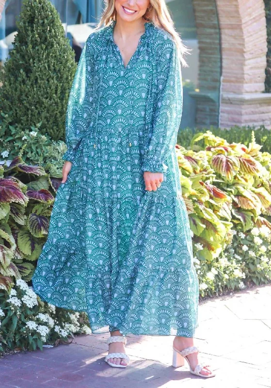 Maxi dress with high split-Norah Long Sleeve Maxi Dress in Green