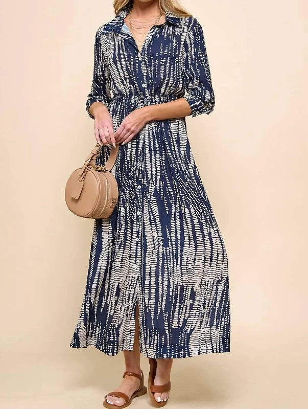 Backless maxi dress-Tie Dye Maxi Dress In Navy/taupe