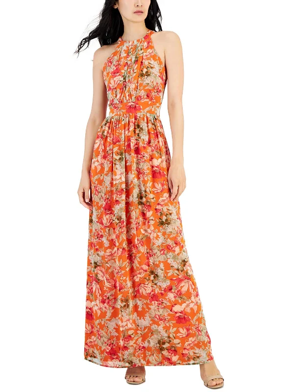 Maxi dress with layered ruffles-Womens Chiffon Maxi Halter Dress